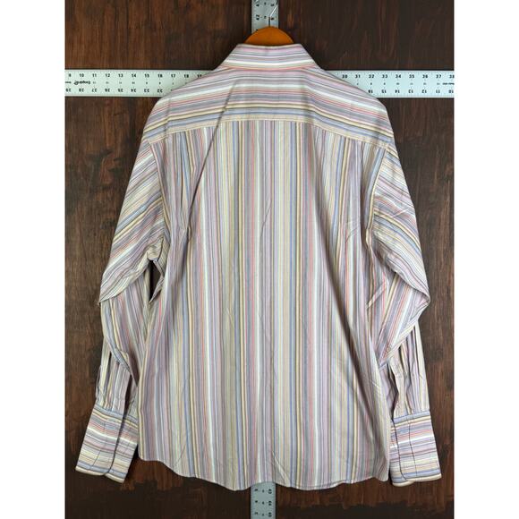 Balmain Paris Striped Luxery Button Up Dress Shirt Pink Multicolor Men 17 1/2 44 - Picture 11 of 11